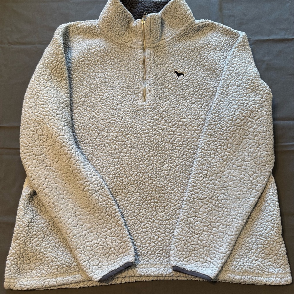 Victoria Secret PINK Quarter Zip Fussy Sweater Women’s Size Large Gray